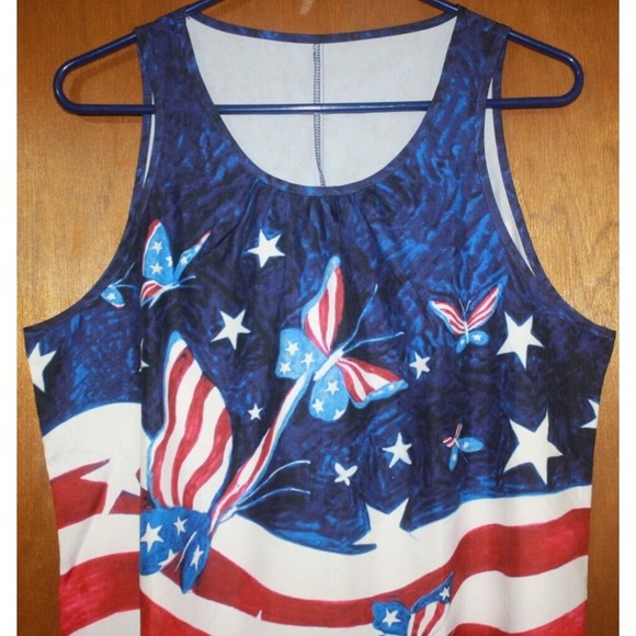 NWOT Plus Womens Unbranded Patriotic Print Sleeveless Tunic Tank Size 0X - Picture 2 of 5